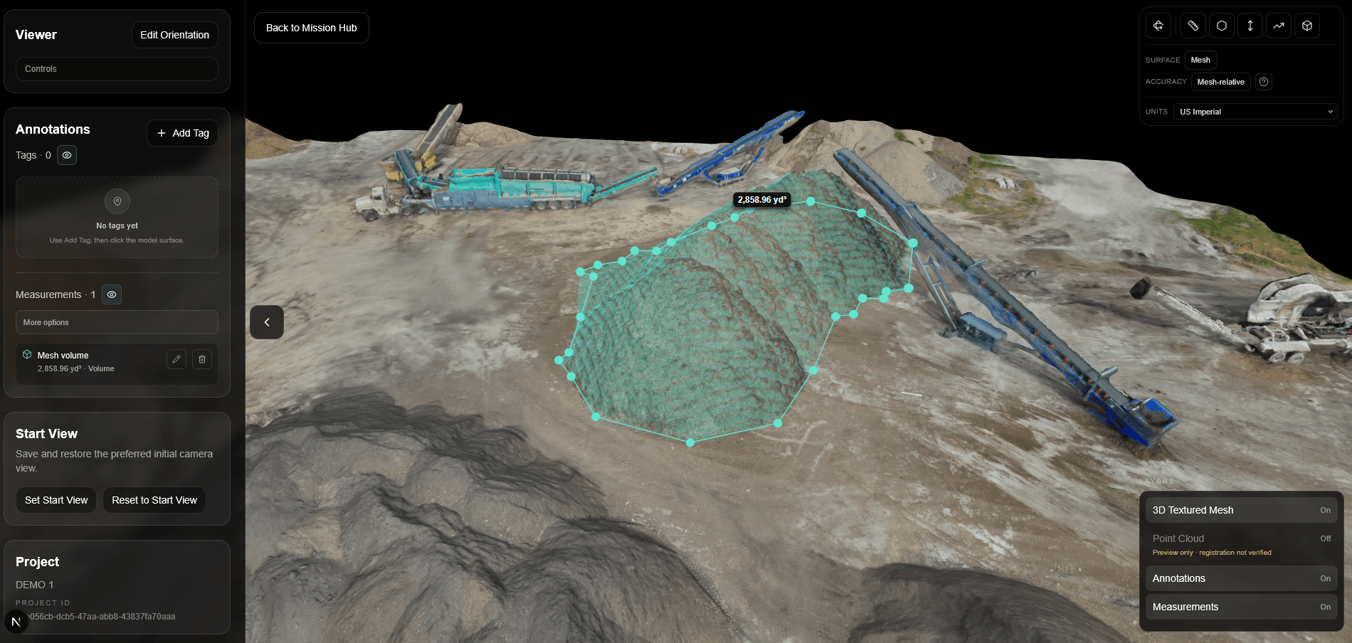 Measurement tools on an orthomosaic for commercial site review