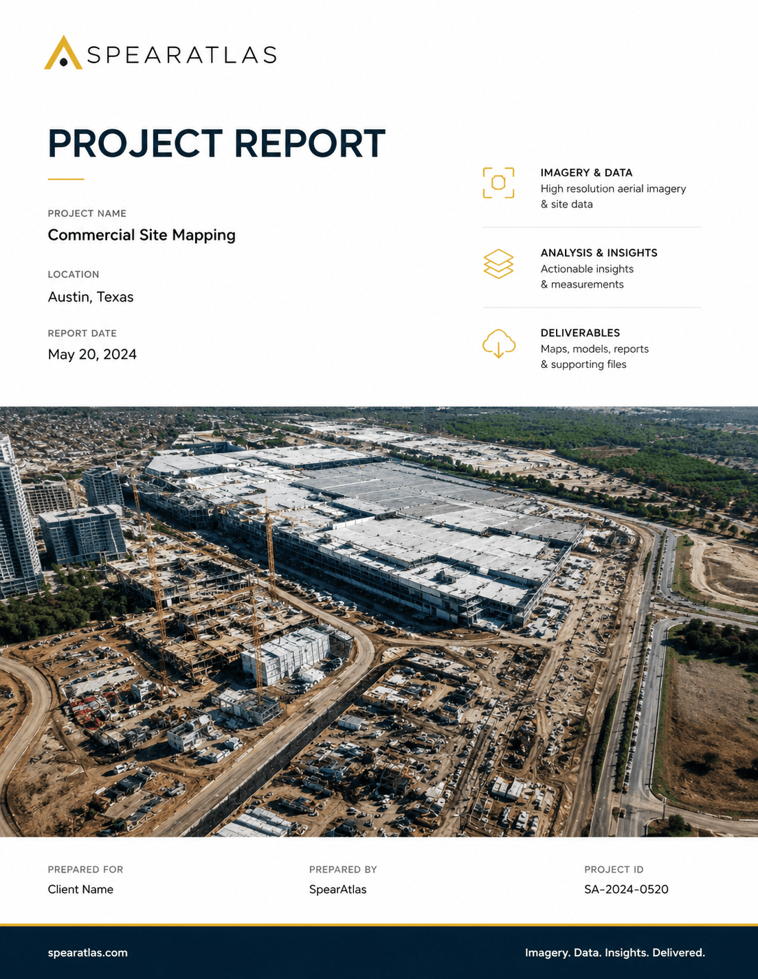 Client-facing PDF report delivered with a commercial mapping project mission