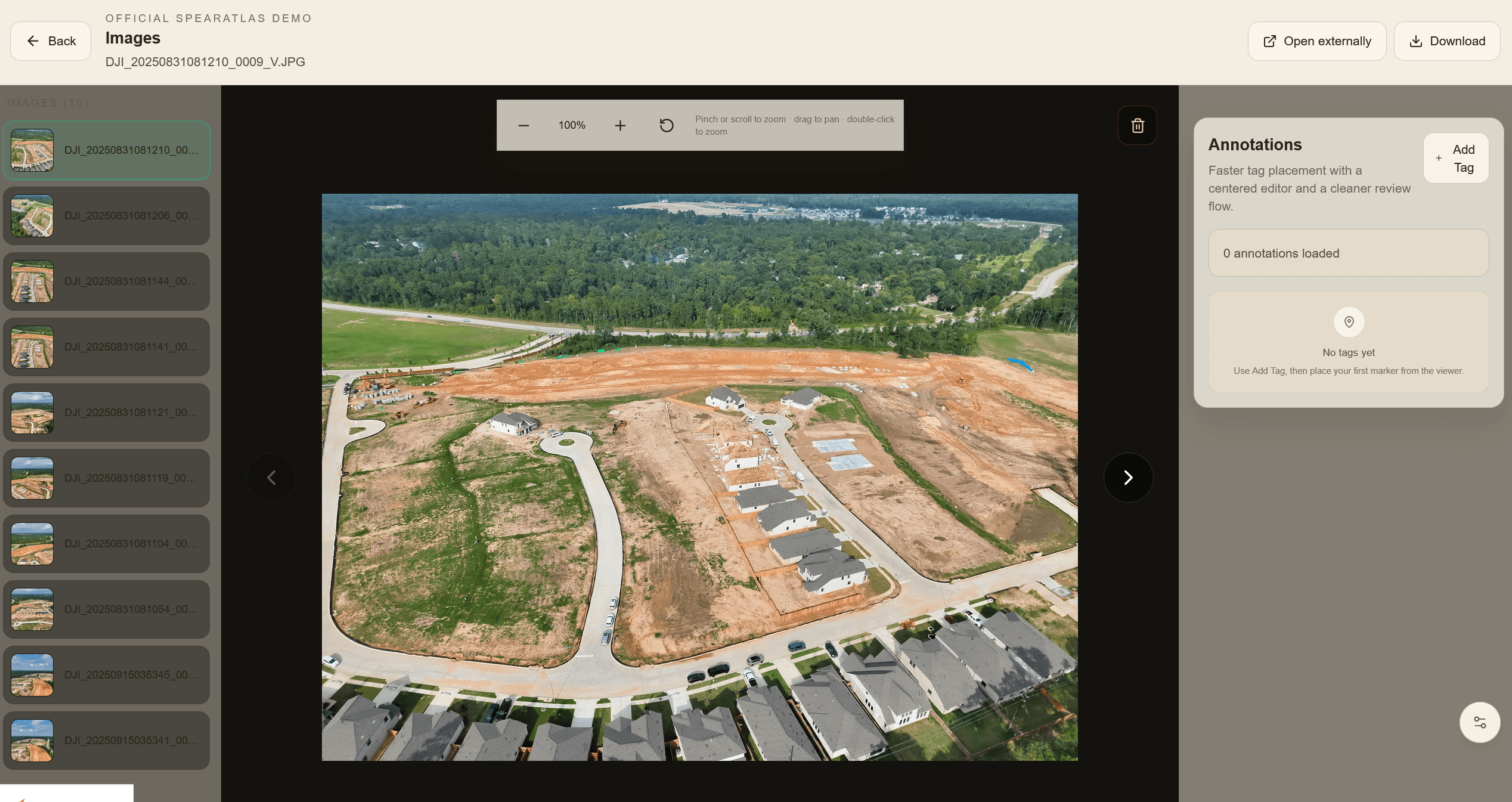 Organized image gallery for aerial photos and inspection media in SpearAtlas
